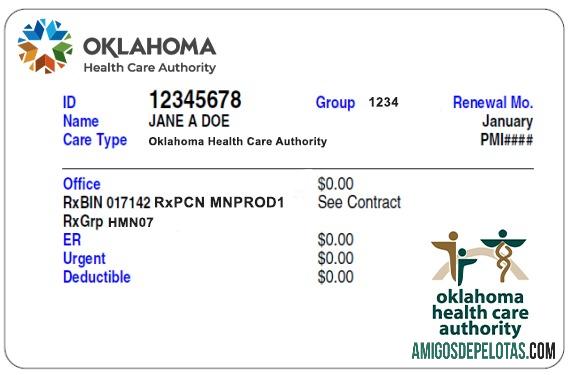 Cartão de seguro saúde de Oklahoma amostra